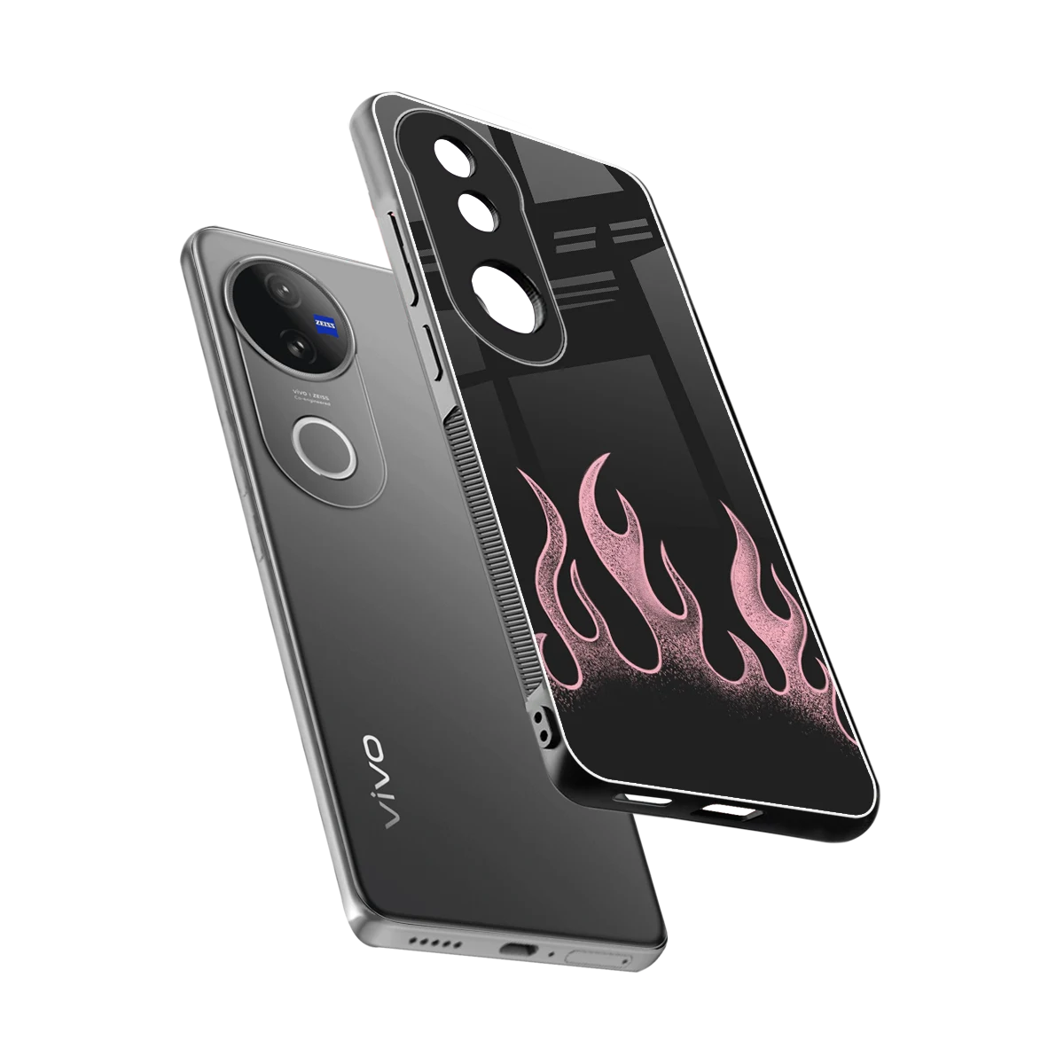Retro Pink Flames sleek vivo v50 cover with tempered glass back and TPU edges