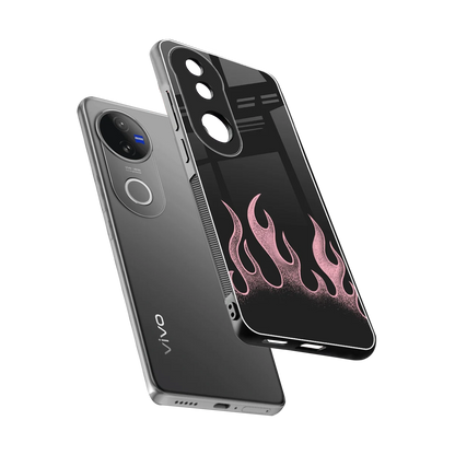 Retro Pink Flames sleek vivo v50 cover with tempered glass back and TPU edges