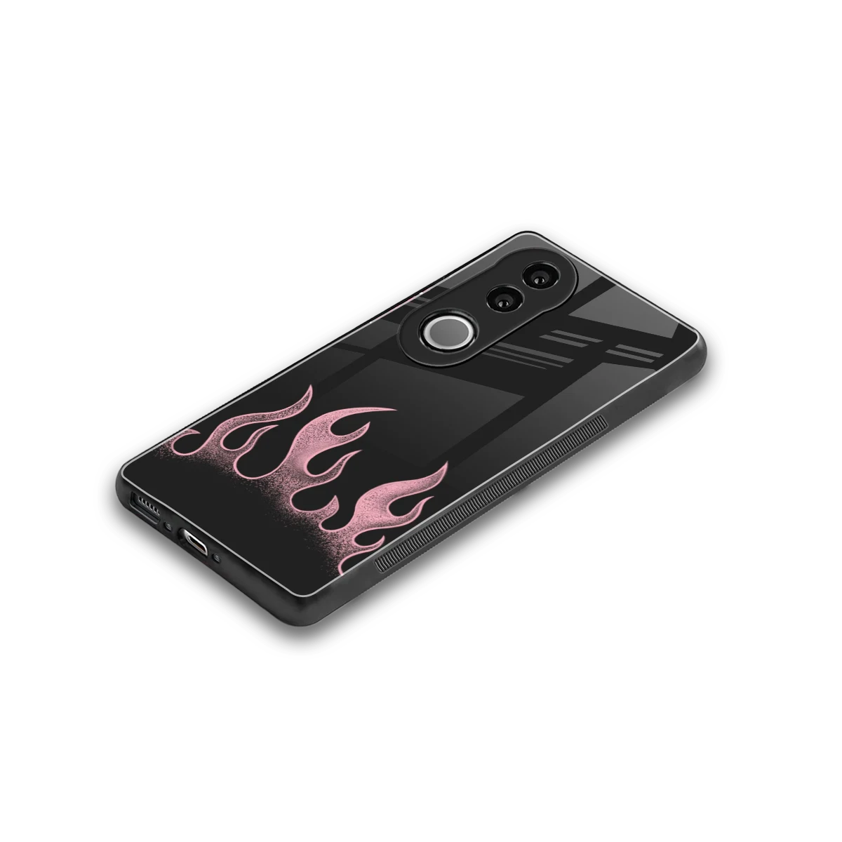 Retro Pink Flames stylish phone case for vivo v50 | glossy glass and slim fit