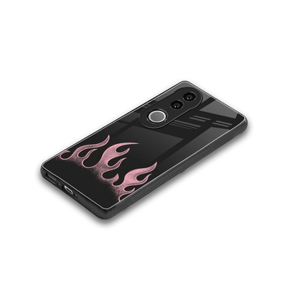 Retro Pink Flames stylish phone case for vivo v50 | glossy glass and slim fit
