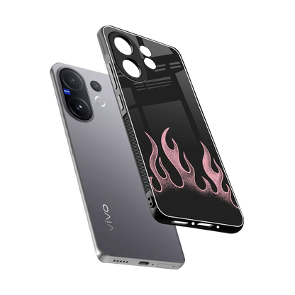 Retro Pink Flames sleek vivo v60 cover with tempered glass back and TPU edges