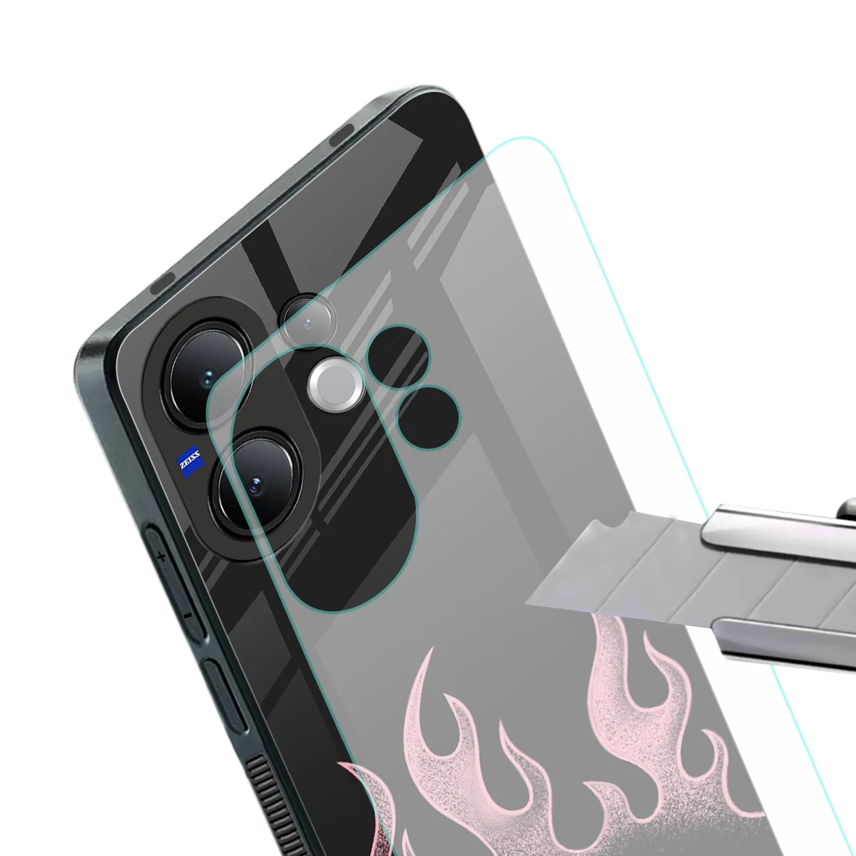 Retro Pink Flames stylish phone case for vivo v60 | glossy glass and slim fit