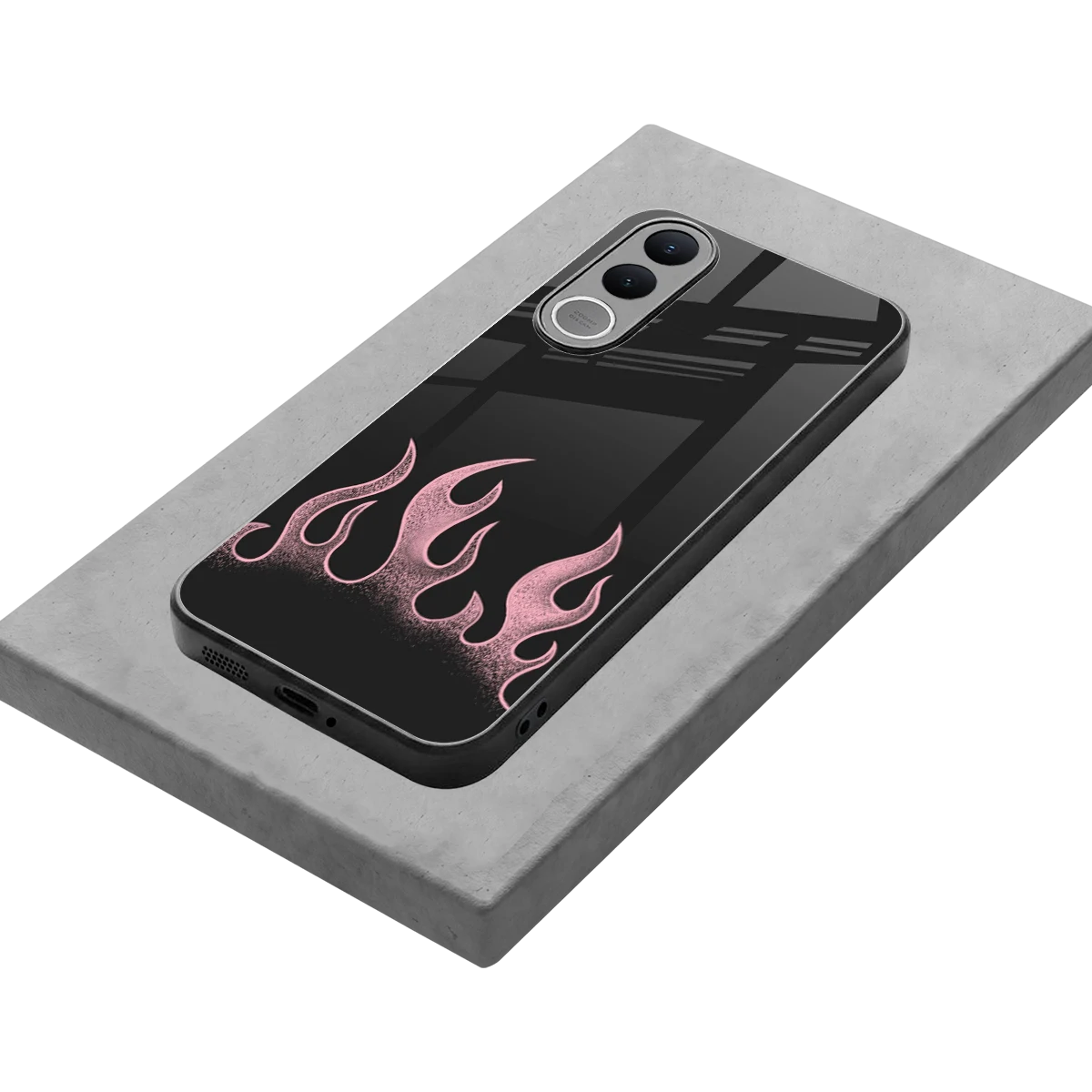 Retro Pink Flames stylish phone case for vivo v70 fe | glossy glass and slim fit