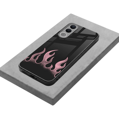 Retro Pink Flames stylish phone case for vivo v70 fe | glossy glass and slim fit