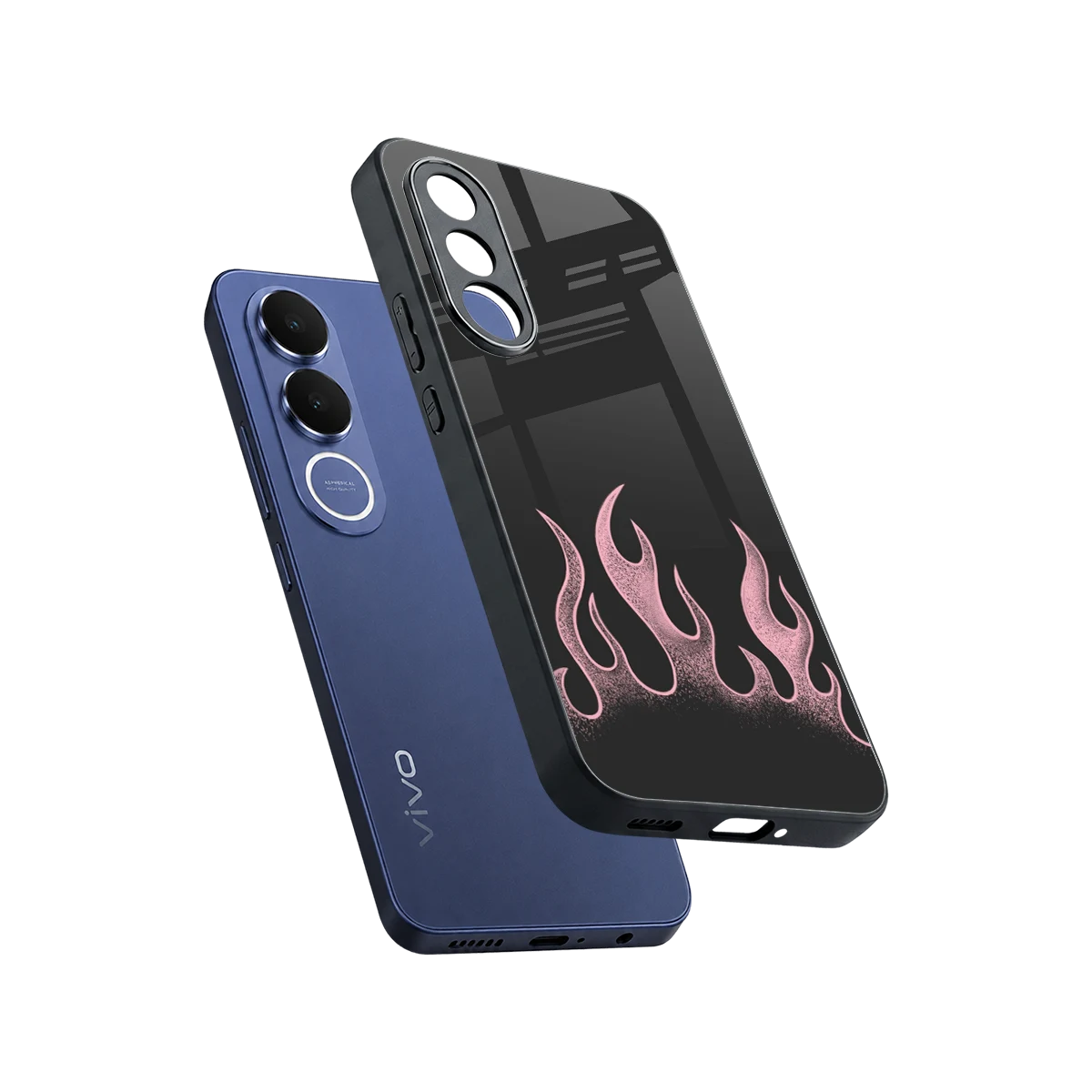 Retro Pink Flames sleek vivo v70 fe cover with tempered glass back and TPU edges