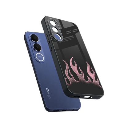 Retro Pink Flames sleek vivo v70 fe cover with tempered glass back and TPU edges