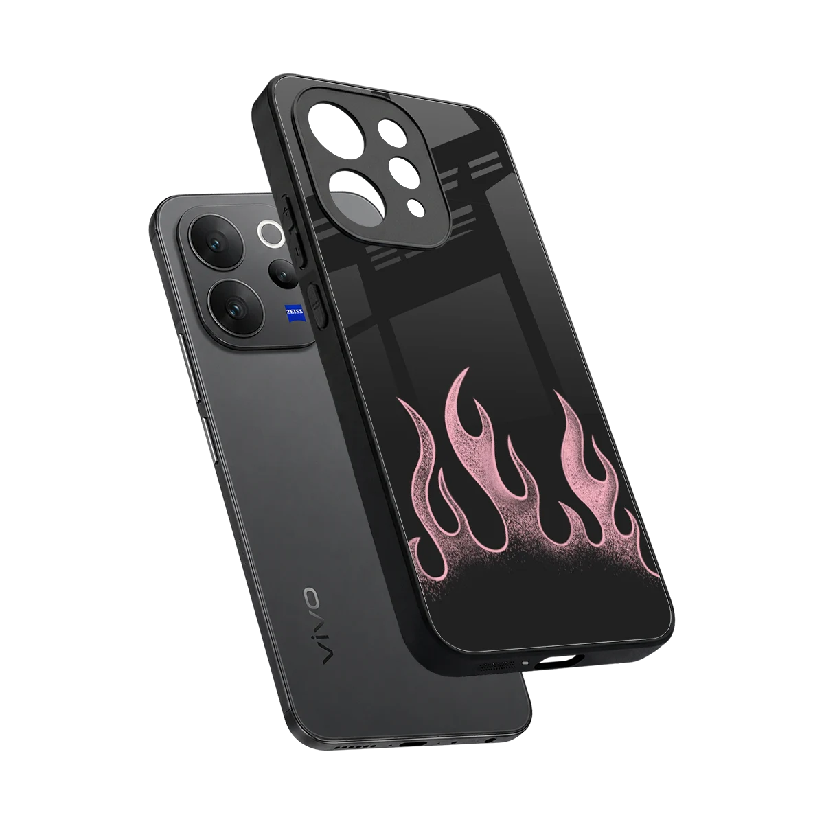 Retro Pink Flames sleek vivo v70 cover with tempered glass back and TPU edges