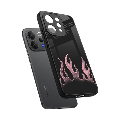 Retro Pink Flames sleek vivo v70 cover with tempered glass back and TPU edges