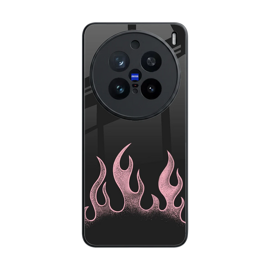 Retro Pink Flames back phone cover | glass case for vivo x200 pro