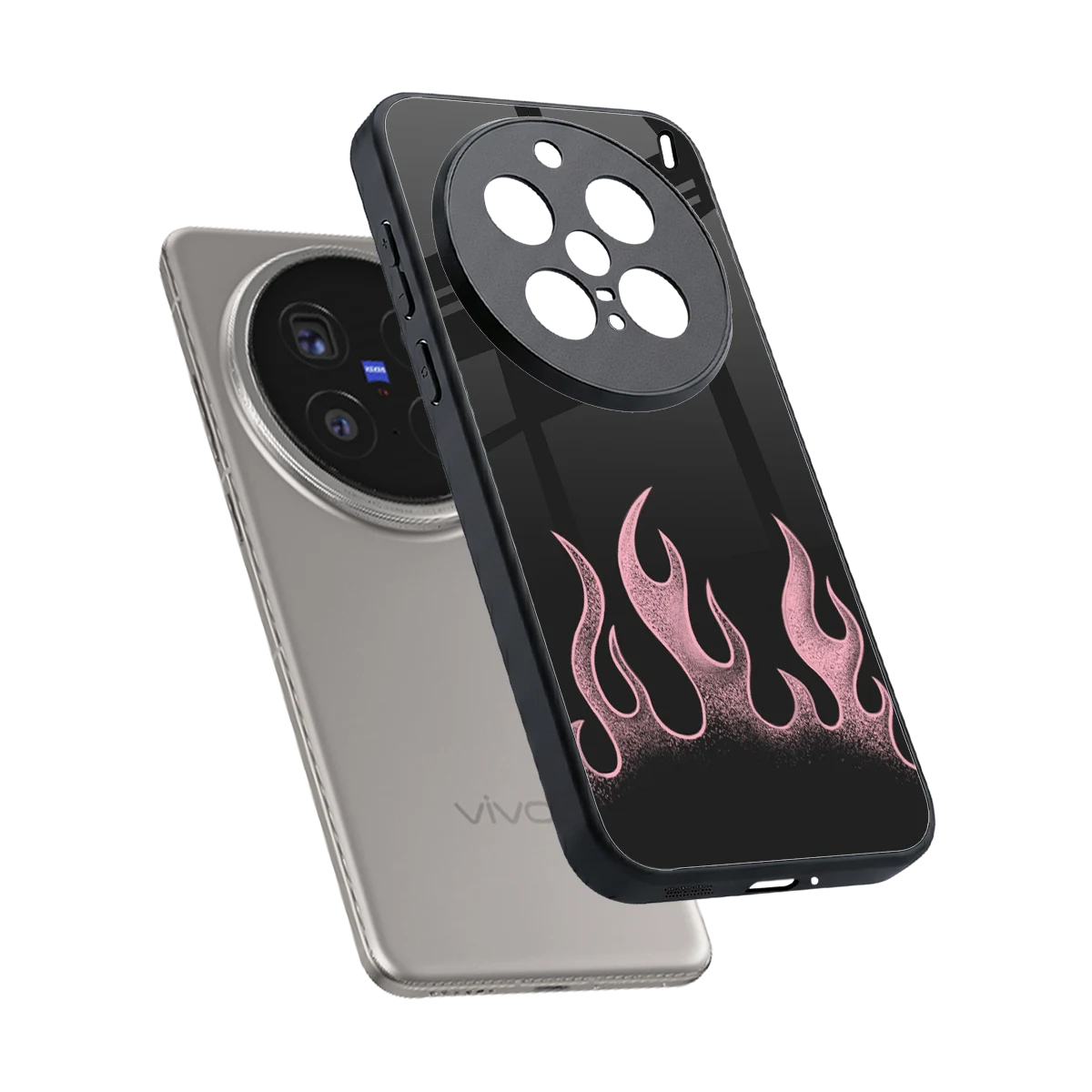Retro Pink Flames sleek vivo x200 pro cover with tempered glass back and TPU edges
