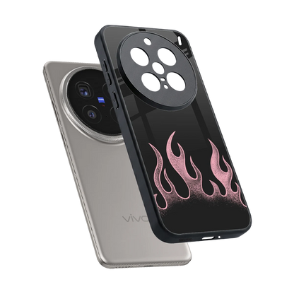 Retro Pink Flames sleek vivo x200 pro cover with tempered glass back and TPU edges