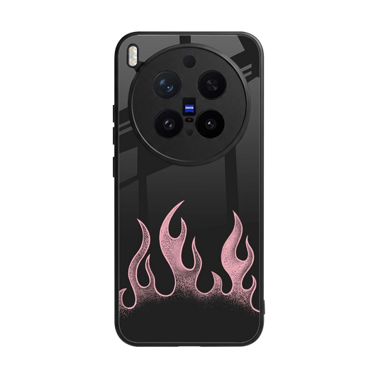 Retro Pink Flames back phone cover | glass case for vivo x300 pro