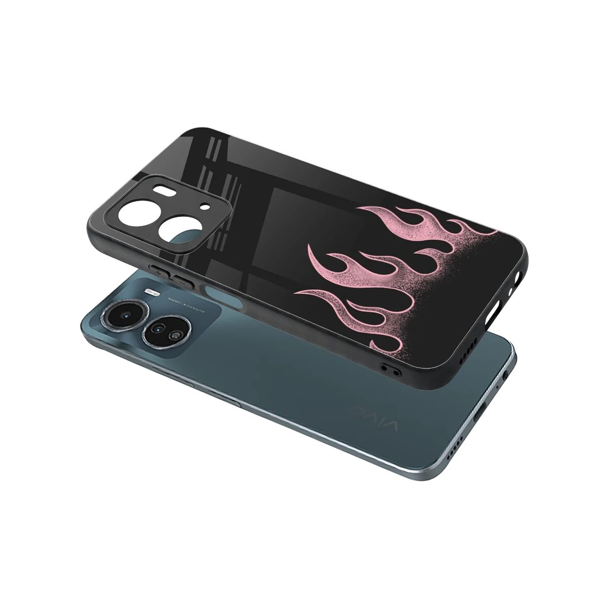 Retro Pink Flames sleek vivo y16 cover with tempered glass back and TPU edges