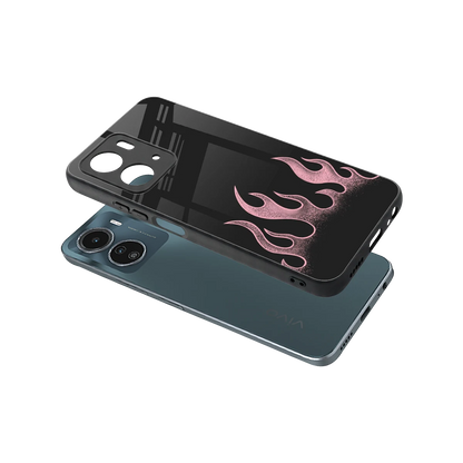Retro Pink Flames sleek vivo y16 cover with tempered glass back and TPU edges