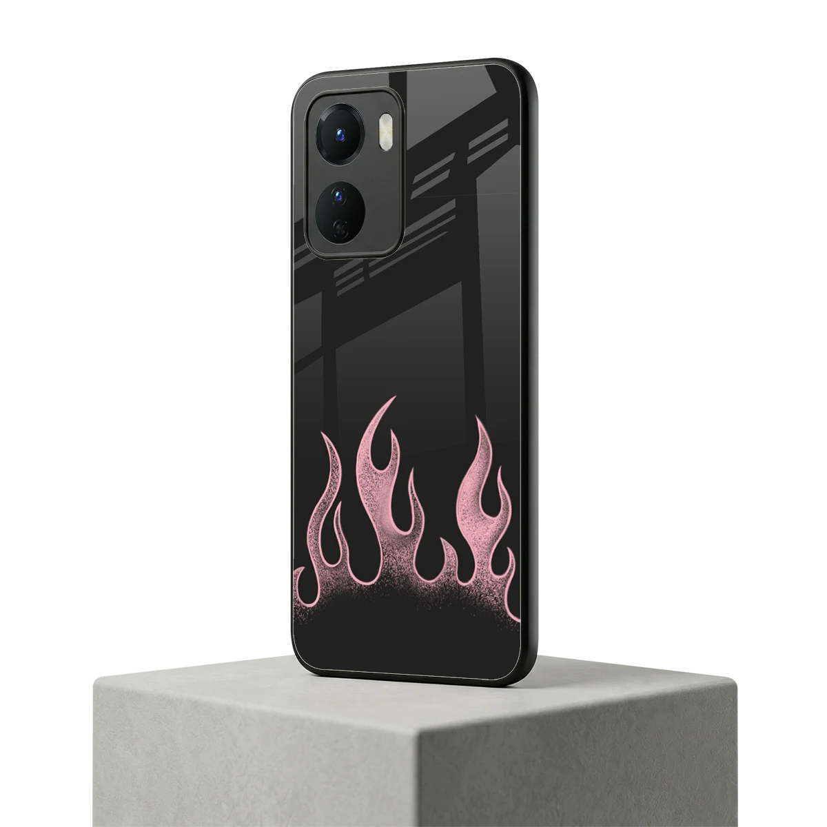 Retro Pink Flames vivo y16 mobile cover | shockproof glass phone case