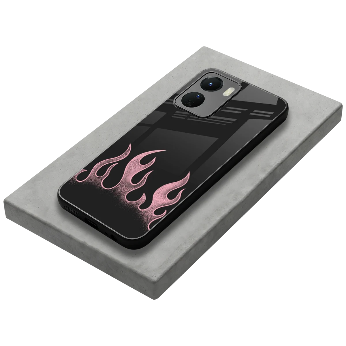 Retro Pink Flames stylish phone case for vivo y16 | glossy glass and slim fit