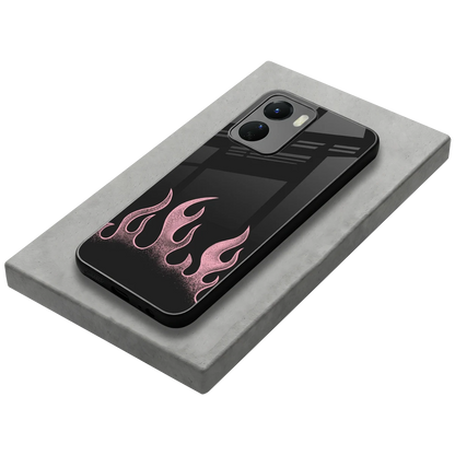 Retro Pink Flames stylish phone case for vivo y16 | glossy glass and slim fit