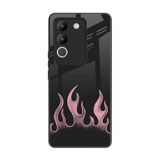 Retro Pink Flames back phone cover | glass case for vivo y200 5g