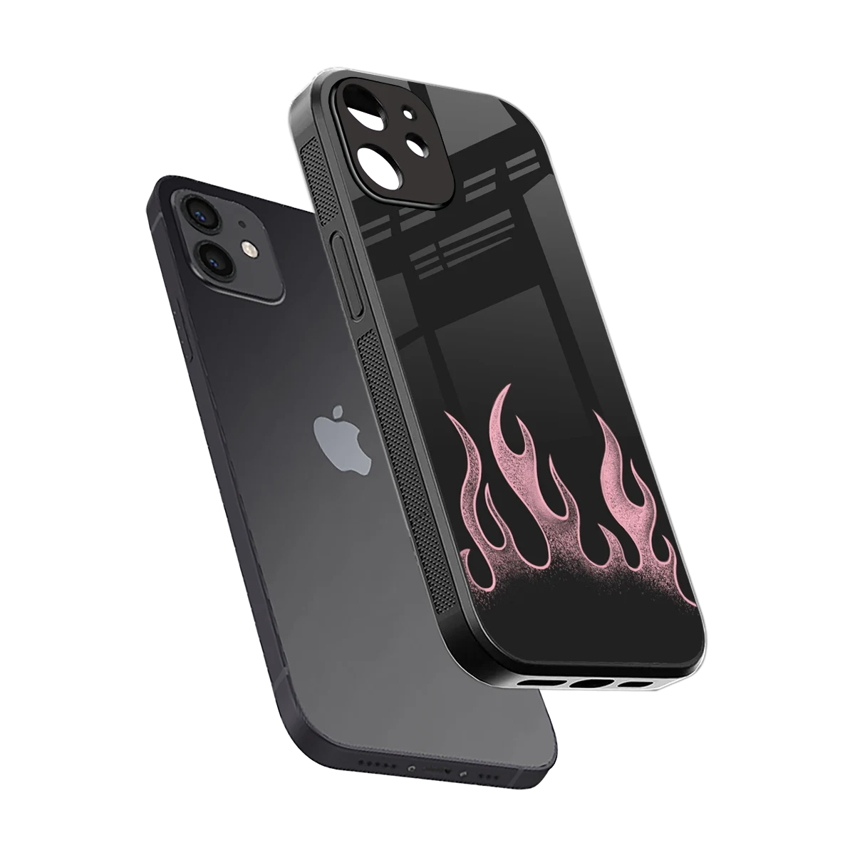 Retro Pink Flames sleek iphone 12 cover with tempered glass back and TPU edges