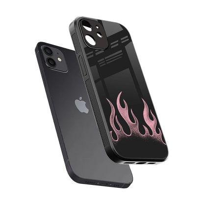 Retro Pink Flames sleek iphone 12 cover with tempered glass back and TPU edges