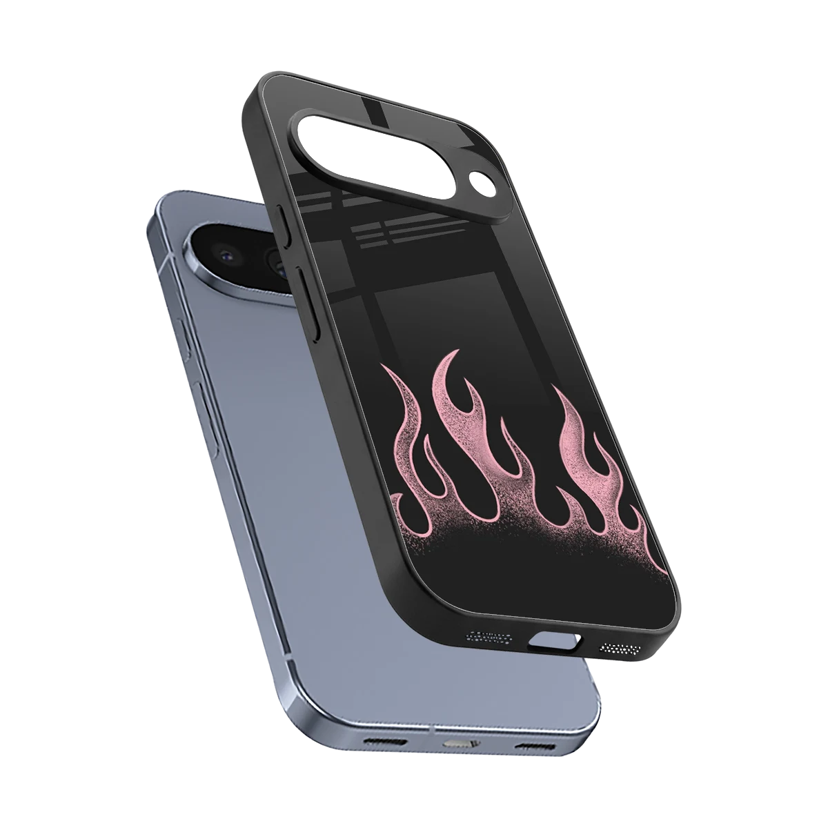 Retro Pink Flames sleek google pixel 10 cover with tempered glass back and TPU edges