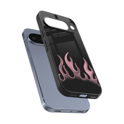 Retro Pink Flames sleek google pixel 10 cover with tempered glass back and TPU edges
