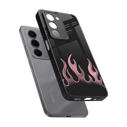 Retro Pink Flames sleek redmi 15 5g cover with tempered glass back and TPU edges