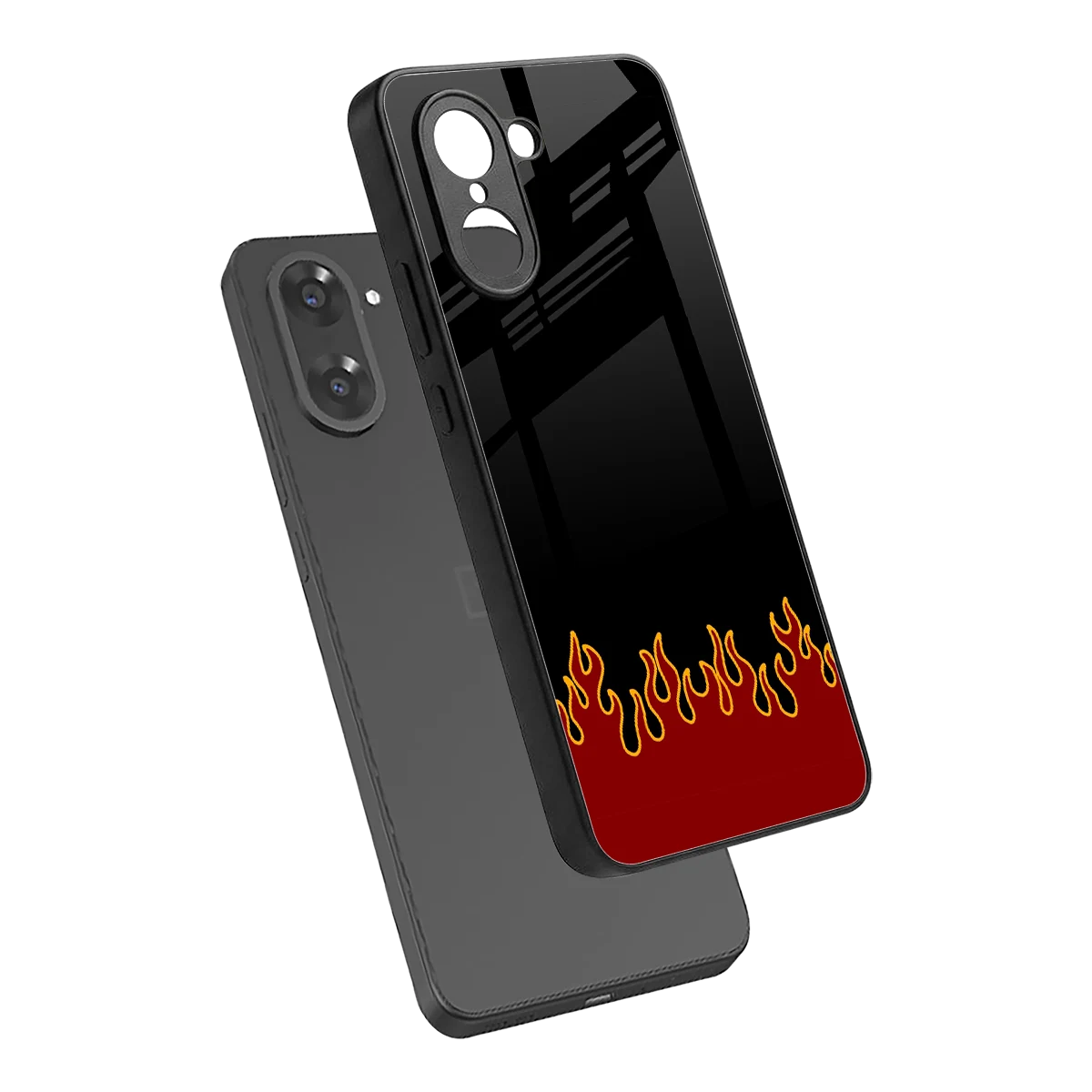 Retro Red Flames sleek oneplus nord ce5 5g cover with tempered glass back and TPU edges
