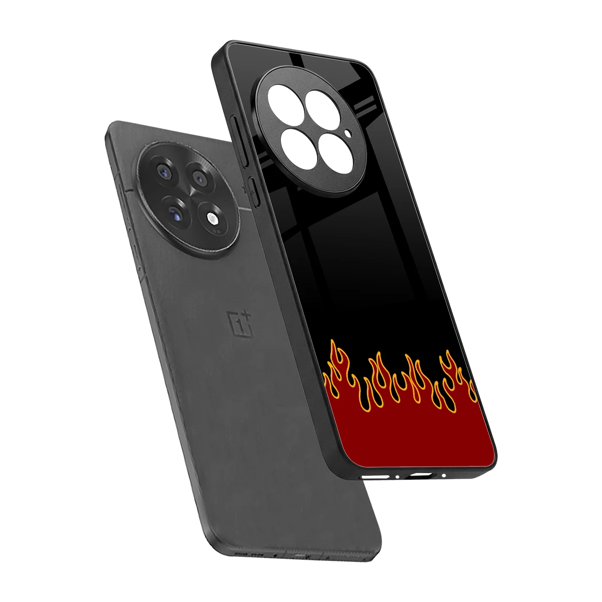 Retro Red Flames sleek oneplus 13 cover with tempered glass back and TPU edges