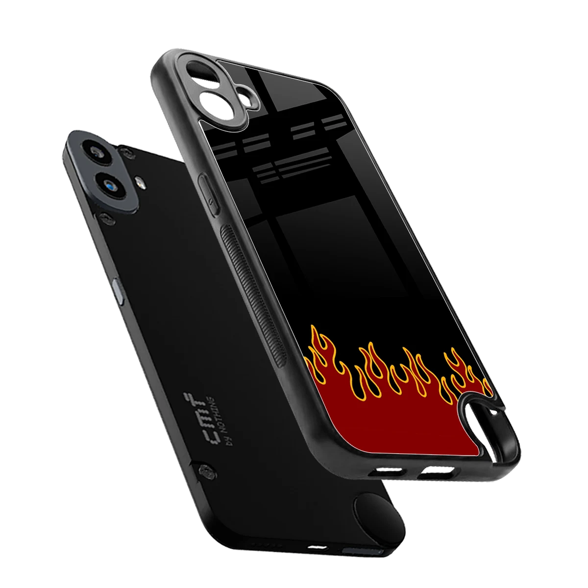 Retro Red Flames sleek cmf nothing phone 1 cover with tempered glass back and TPU edges