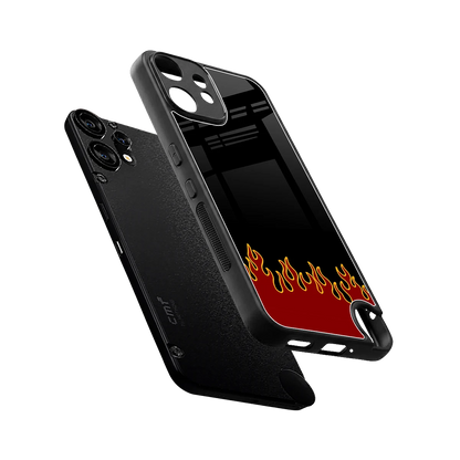Retro Red Flames sleek cmf nothing phone 2 pro cover with tempered glass back and TPU edges