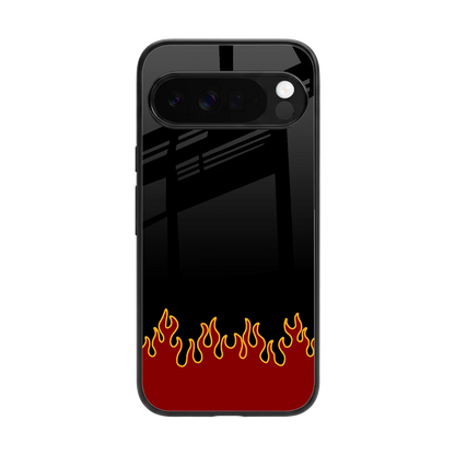 Retro Red Flames back phone cover | glass case for google pixel 10 pro xl