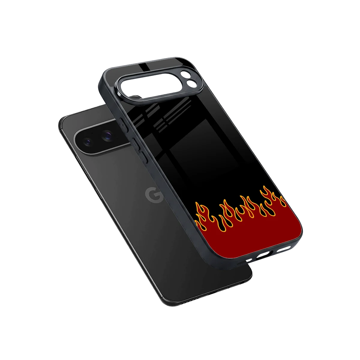 Retro Red Flames sleek google pixel 10 pro xl cover with tempered glass back and TPU edges