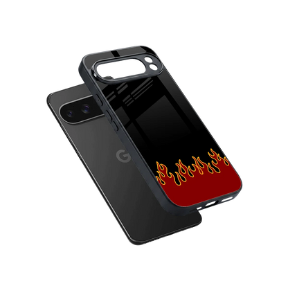 Retro Red Flames sleek google pixel 10 pro xl cover with tempered glass back and TPU edges