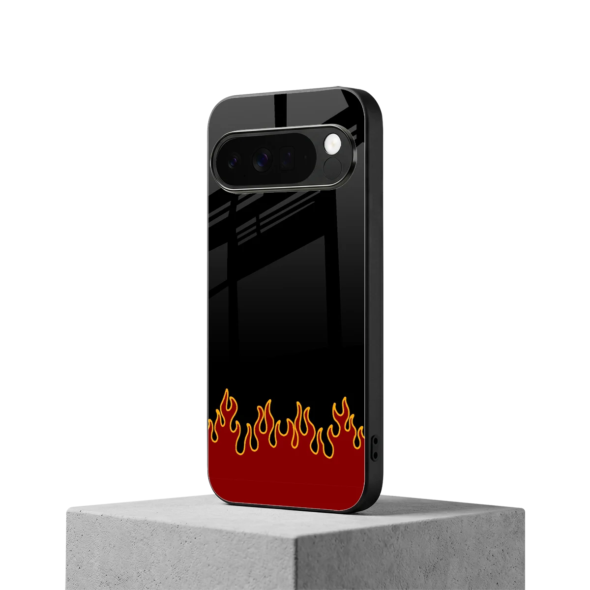 Retro Red Flames google pixel 10 pro xl mobile cover | shockproof glass phone case