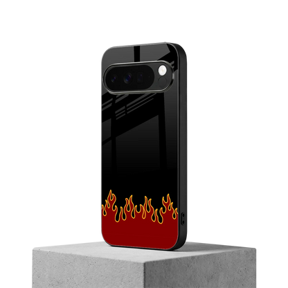 Retro Red Flames google pixel 10 pro xl mobile cover | shockproof glass phone case