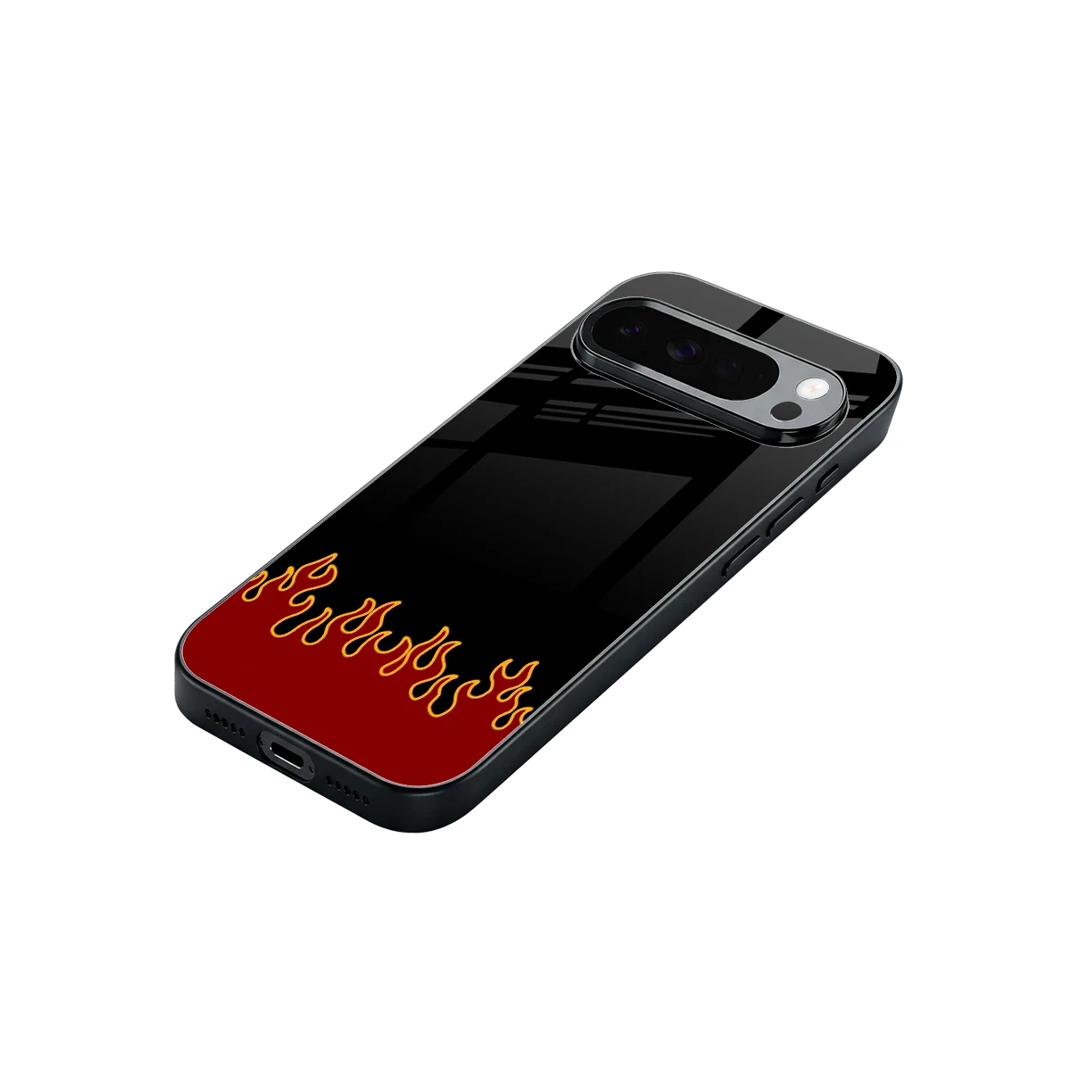 Retro Red Flames stylish phone case for google pixel 10 pro xl | glossy glass and slim fit