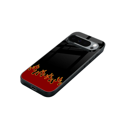 Retro Red Flames stylish phone case for google pixel 10 pro xl | glossy glass and slim fit