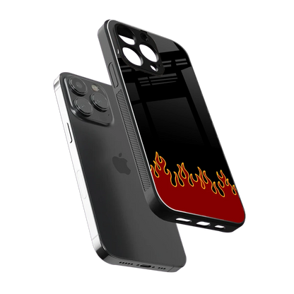 Retro Red Flames sleek iphone 14 pro max cover with tempered glass back and TPU edges