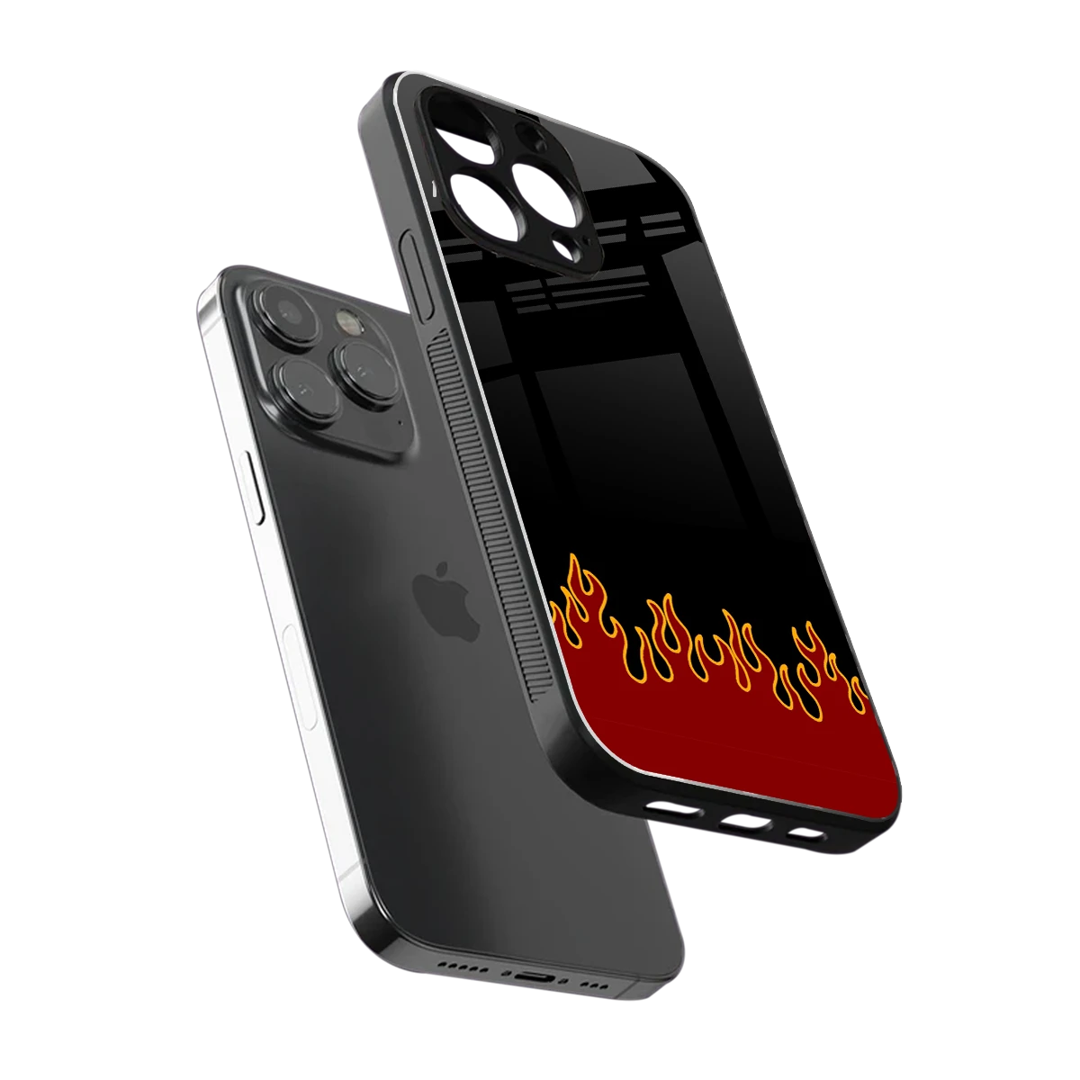 Retro Red Flames sleek iphone 13 pro cover with tempered glass back and TPU edges