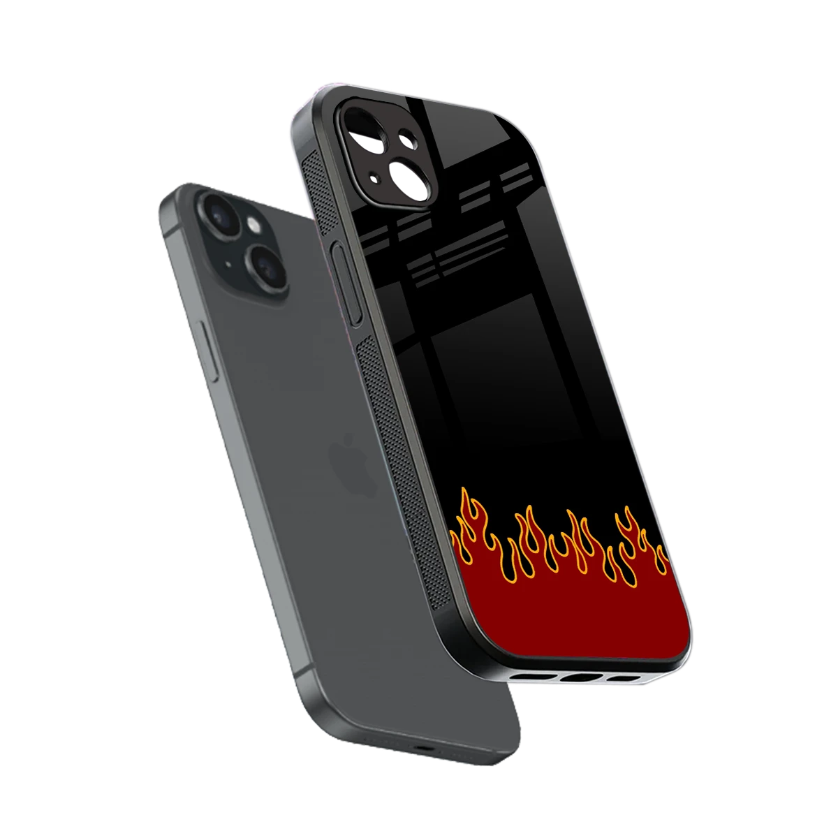 Retro Red Flames sleek iphone 14 plus cover with tempered glass back and TPU edges