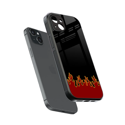 Retro Red Flames sleek iphone 14 plus cover with tempered glass back and TPU edges