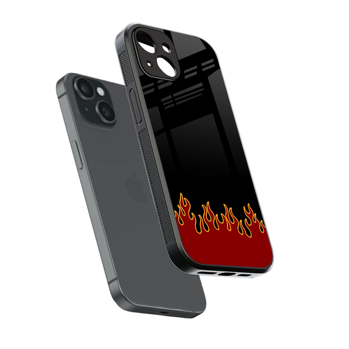 Retro Red Flames sleek iphone 15 cover with tempered glass back and TPU edges