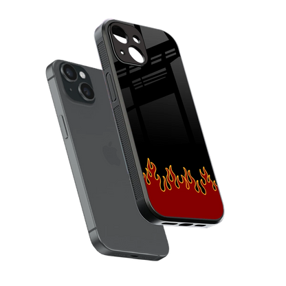 Retro Red Flames sleek iphone 15 cover with tempered glass back and TPU edges