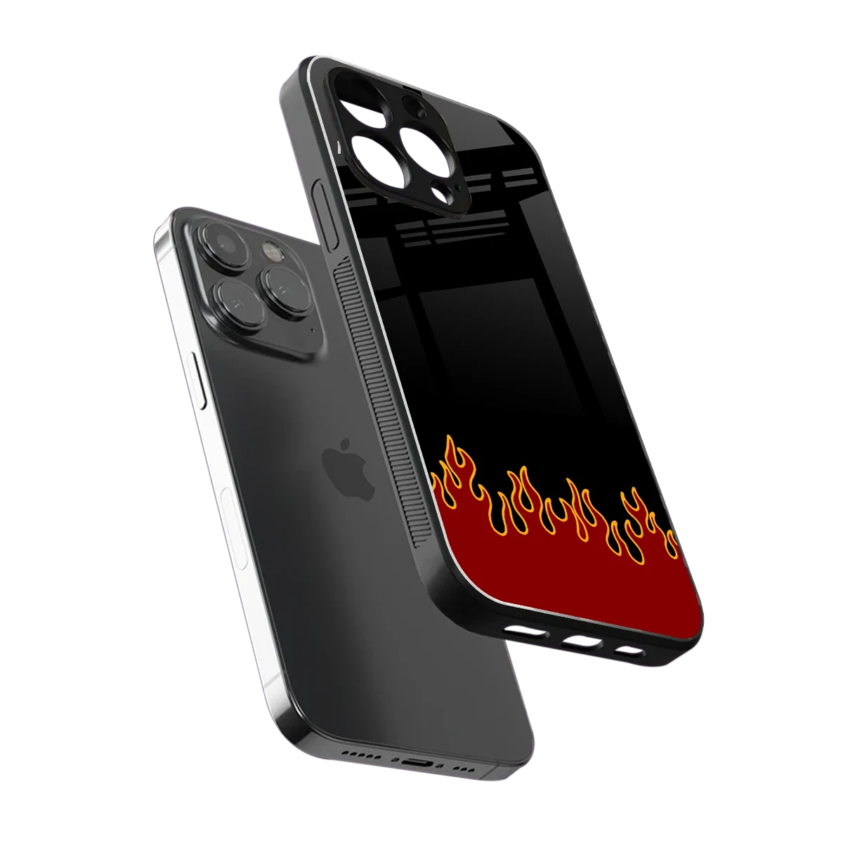 Retro Red Flames sleek iphone 16 pro max cover with tempered glass back and TPU edges