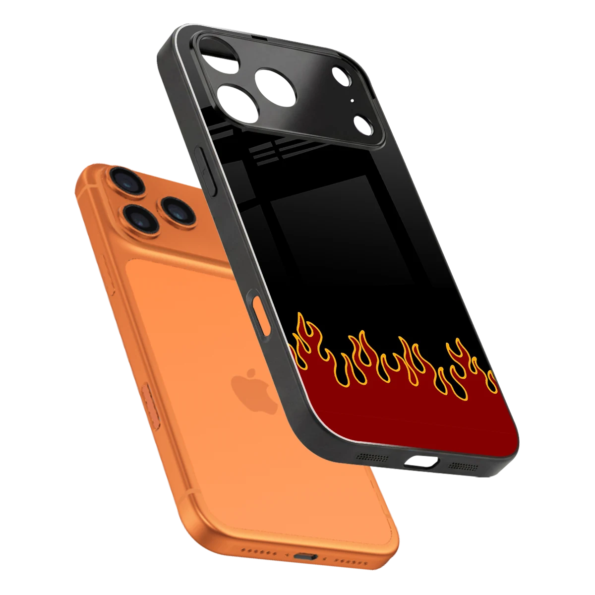 Retro Red Flames sleek iphone 17 pro cover with tempered glass back and TPU edges