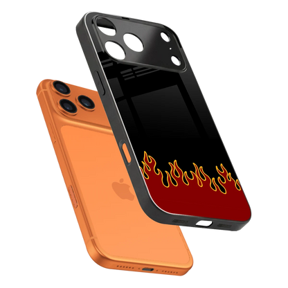 Retro Red Flames sleek iphone 17 pro cover with tempered glass back and TPU edges