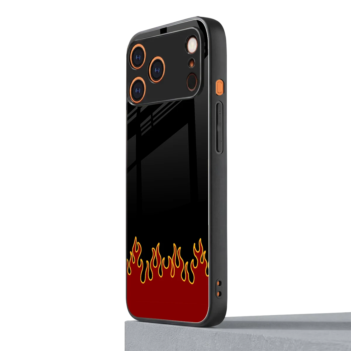 Retro Red Flames iphone 17 pro mobile cover | shockproof glass phone case