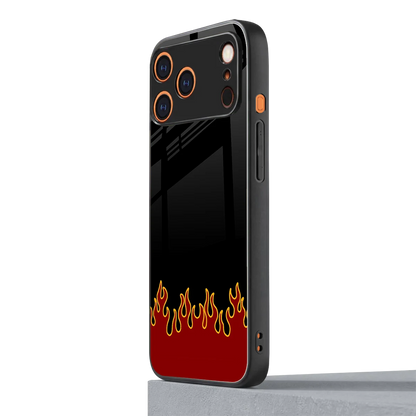 Retro Red Flames iphone 17 pro mobile cover | shockproof glass phone case