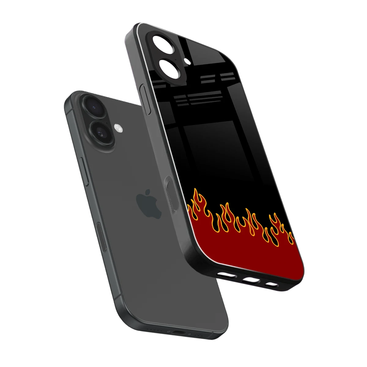 Retro Red Flames sleek iphone 17 cover with tempered glass back and TPU edges